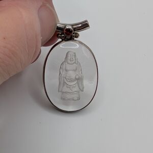Crystal Quartz Buddha Pendant With Garnet